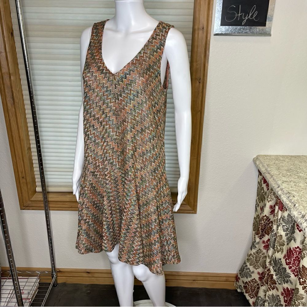 Maeve Anthropologie Westwater Orange Brown Knit Chevron High Low Dress